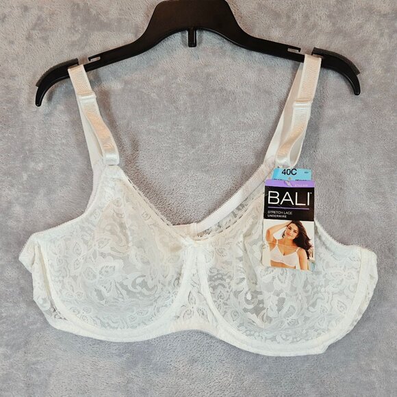 NWT Bali Womens Bra 40C Underwire Lace Full-Coverage White Natural Shaping - Picture 1 of 10